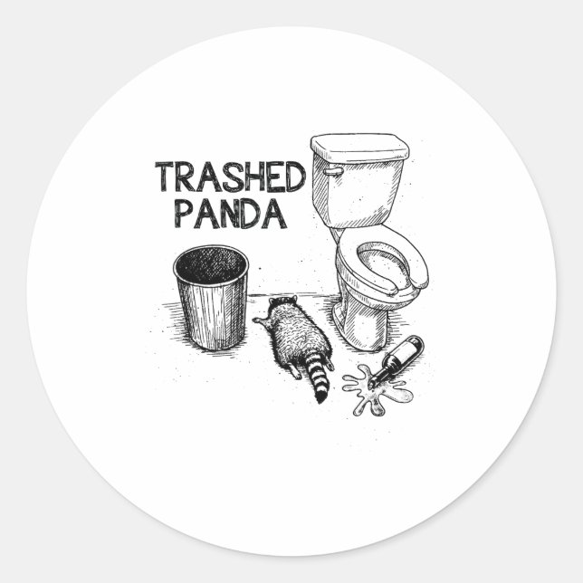 Pegatina Redonda Trashed Panda Funny Drunk Racoon  (Anverso)