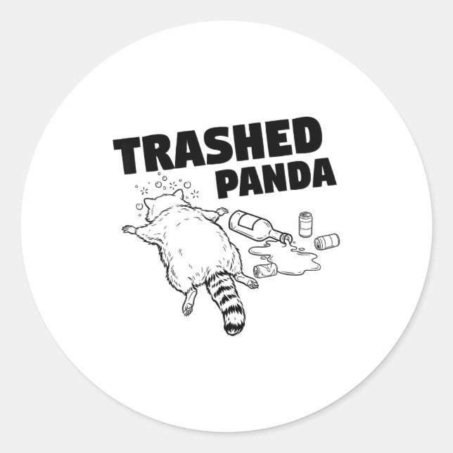 Pegatina Redonda Trashed Panda Funny Drunk Racoon  (Anverso)