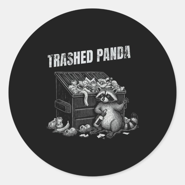 Pegatina Redonda Trashed Panda Funny Drunk Racoon Cool Animals Grap (Anverso)