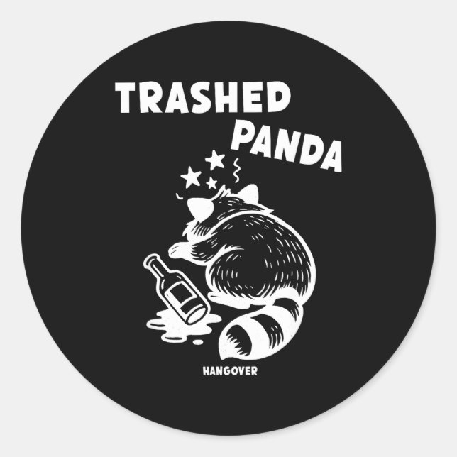 Pegatina Redonda Trashed Panda Hangover Social Media Crazy Drunk Ra (Anverso)