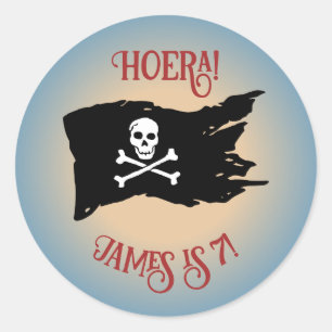 Pegatina Redonda Tratamiento Bandera Pirata Sticker – Arena & Azul