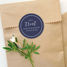 Pegatina Redonda Tratamiento de escritura de caligrafía simple azul