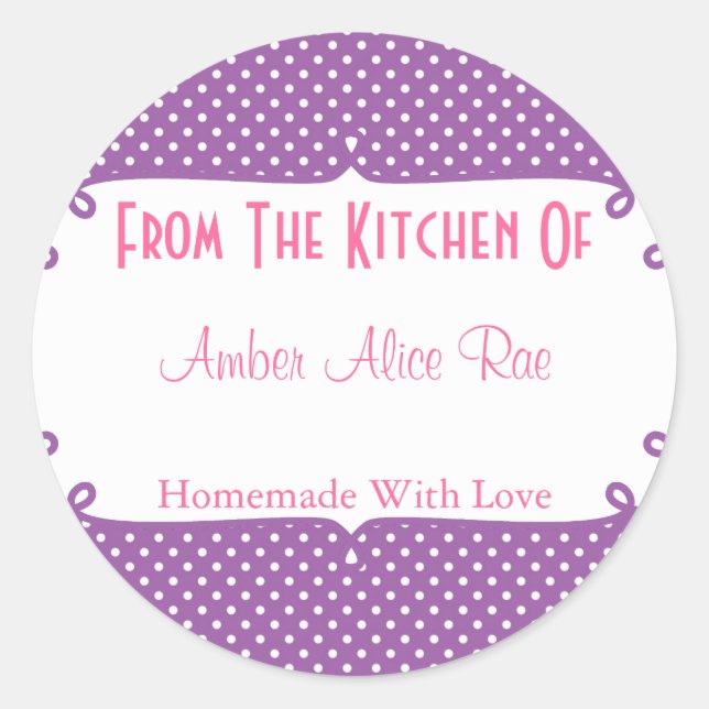 Pegatina Redonda Tratamiento de puntos de polka morado y rosado del (Anverso)