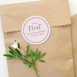 Pegatina Redonda Tratamiento de script de caligrafía simple de Boda