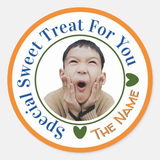 Pegatina Redonda Tratamiento especial con dulces para usted Naranja (Anverso)