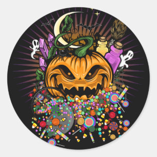 Pegatina Redonda Tratamientos de Halloween