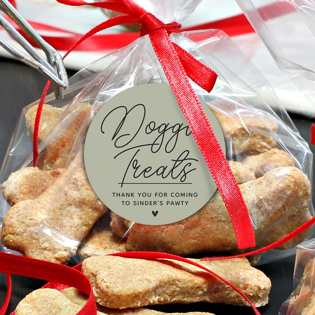 Pegatina Redonda Tratamientos modernos para perros gracias a Pawty (Modern Doggie Treats Thank You Pawty Classic Round Sticker)