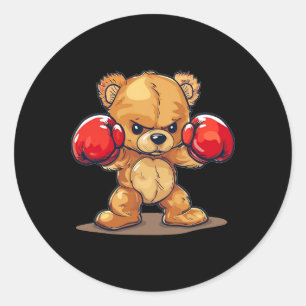 Pegatina Redonda Trato De Oso Gracioso Para Los Amantes Del Boxeo