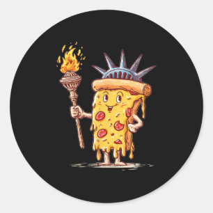 Pegatina Redonda Trato Patriótico De Pizza Para Amantes De Estatua 