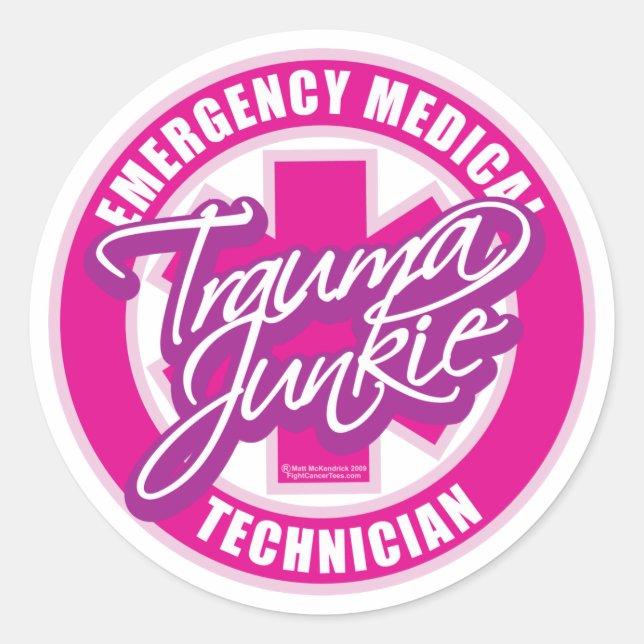 Pegatina Redonda Trauma Junkie Pink (Anverso)