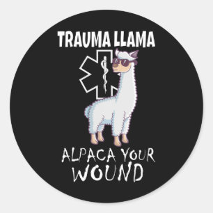 Pegatina Redonda Trauma Llama Emt Diseño Médico Ems Alpaca Your Wou
