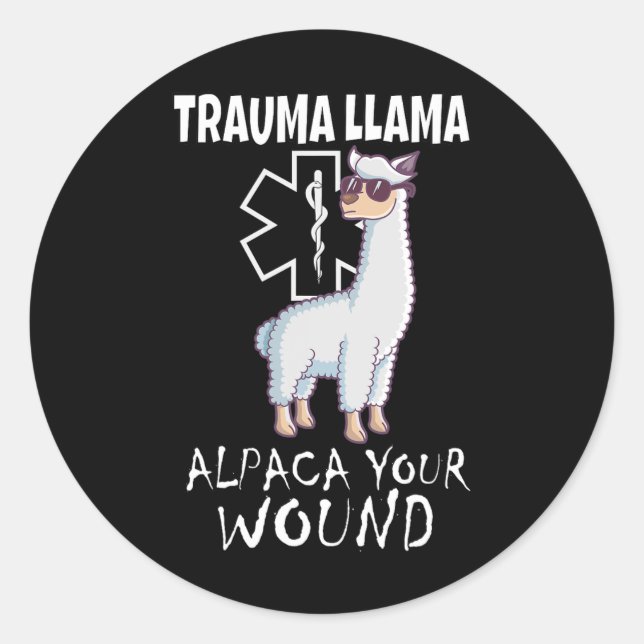 Pegatina Redonda Trauma Llama Emt Diseño Médico Ems Alpaca Your Wou (Anverso)