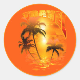 Pegatina Redonda Travel Sunrise Palme