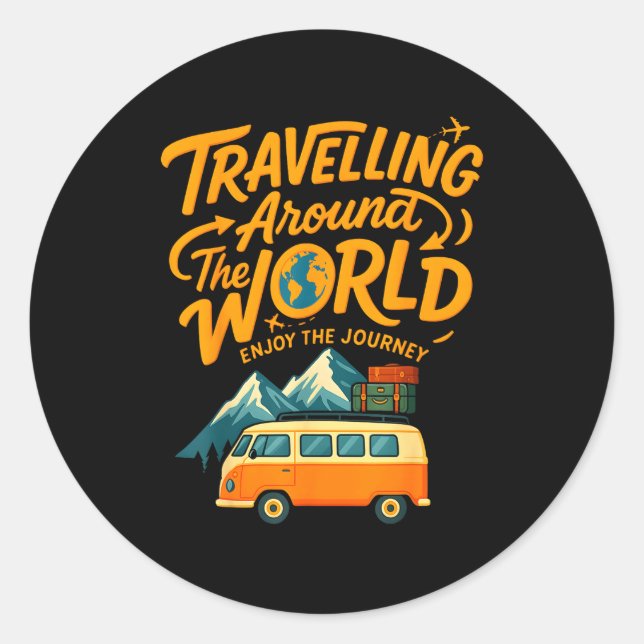 Pegatina Redonda Traveling Around The World Van Life Adventure Desi (Anverso)