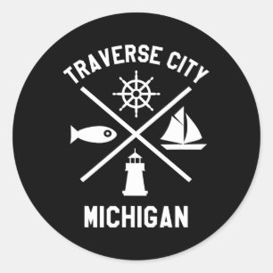 Pegatina Redonda Traverse City Northern Michigan Tee Sailing Boatin