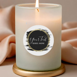 Pegatina Redonda Trazo de pintura negra y elegante geométrico moder