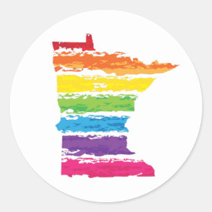 Pegatina Redonda trazos de arco iris de minnesota