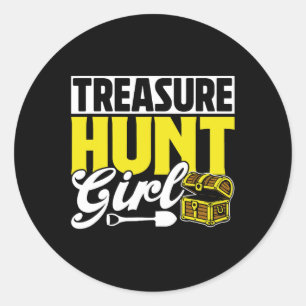 Pegatina Redonda Treasure Hunt Chica Hunter Tesoros de caza