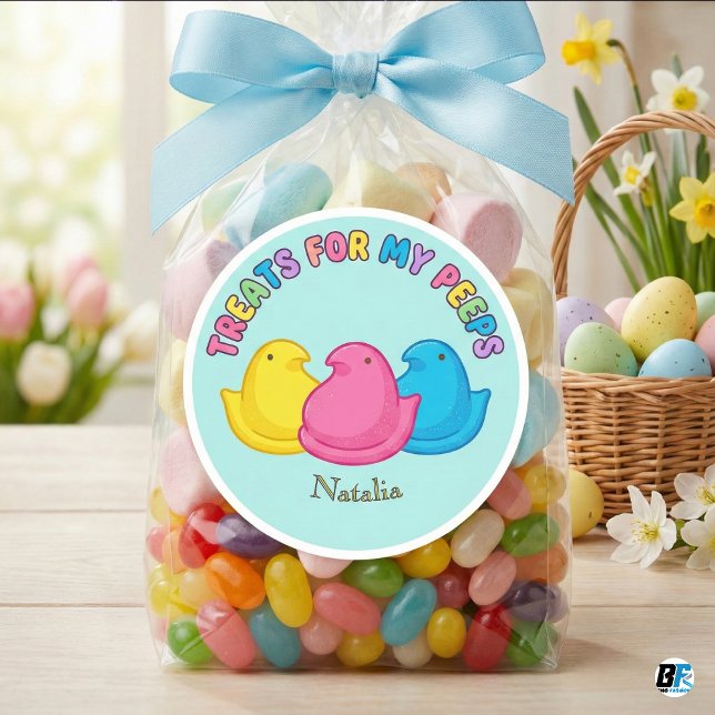 Pegatina Redonda Treats For My Peeps | Personalized Easter Marshmal (Subido por el creador)