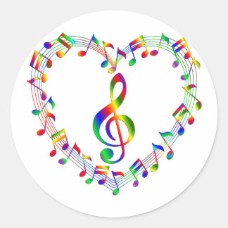 Pegatina Redonda Treble Clef Inside Heart of Music Notes