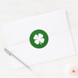 Pegatina Redonda Trebol de Cuatro Hojas Verde Lucky Irlandés
