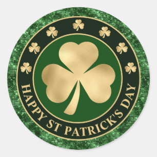 Pegatina Redonda Trébol de trébol de oro y verde Día de San Patrici