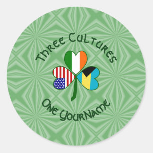Pegatina Redonda Trébol personalizado americano irlandés bahameño