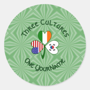 Pegatina Redonda Trébol S. Corea Irlanda EE. UU. Banderas Personali
