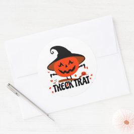 Pegatina Redonda Treck Trat Pumpkin Sonriente