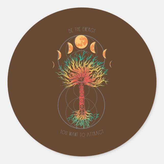 Pegatina Redonda Tree Of Life Moon Phases Chakra  (Anverso)
