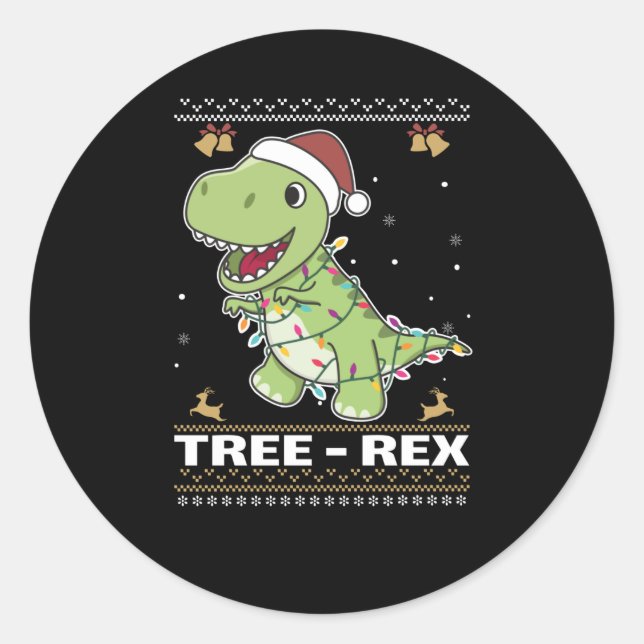 Pegatina Redonda Tree-Rex Funny Dinosaur Pun T-Rex (Anverso)