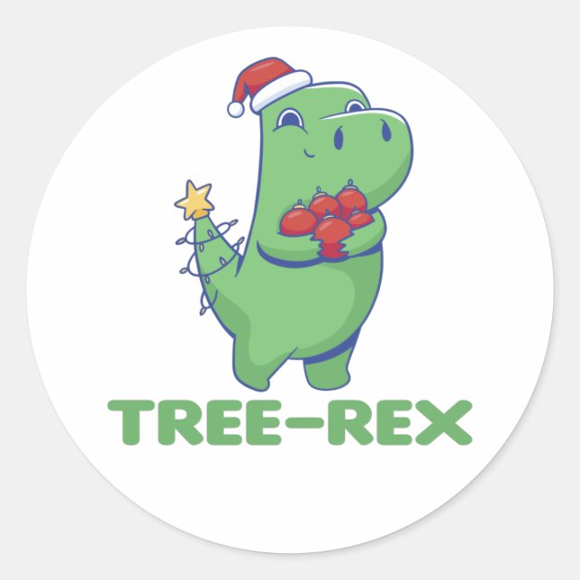 Pegatina Redonda Tree-Rex Funny Dinosaur Pun T-Rex Classic Round St (Anverso)