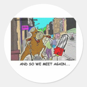 Pegatina Redonda Tree Vs Chain Saw Funny Rick London Gifts