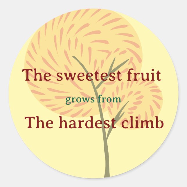 Pegatina Redonda Tree with fire-like flowers and inspiration quote (Anverso)