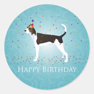 Pegatina Redonda Treeing Walker Coonhound Happy Birday Design