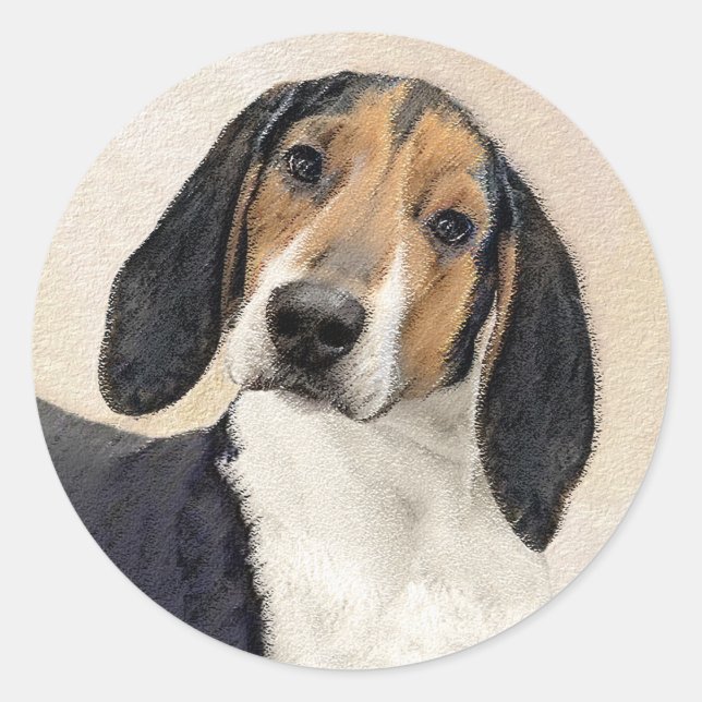 Pegatina Redonda Treeing Walker Coonhound Painting - Arte original (Anverso)