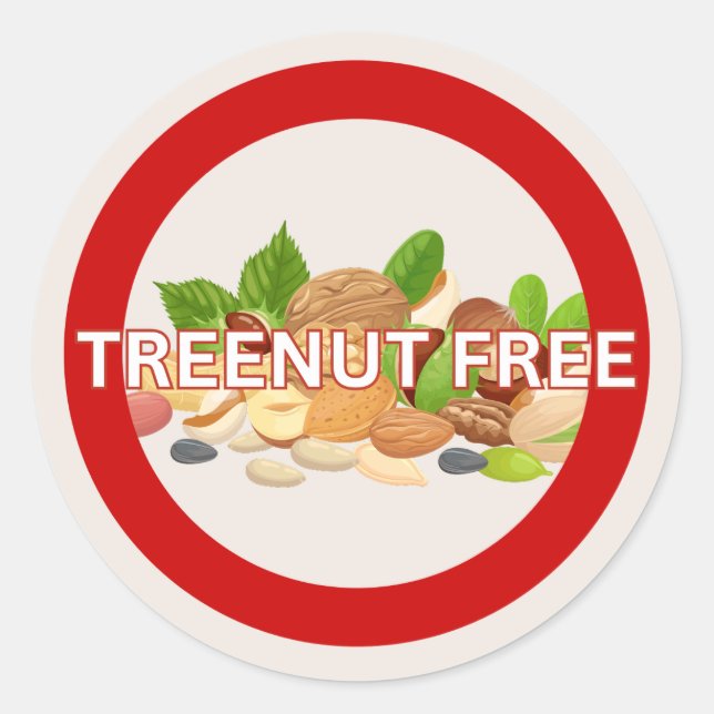 Pegatina Redonda Treenut Free Food Alergy Classic (Anverso)