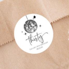 Pegatina Redonda Treinta Silver Disco Ball 30 cumpleaños Fiesta