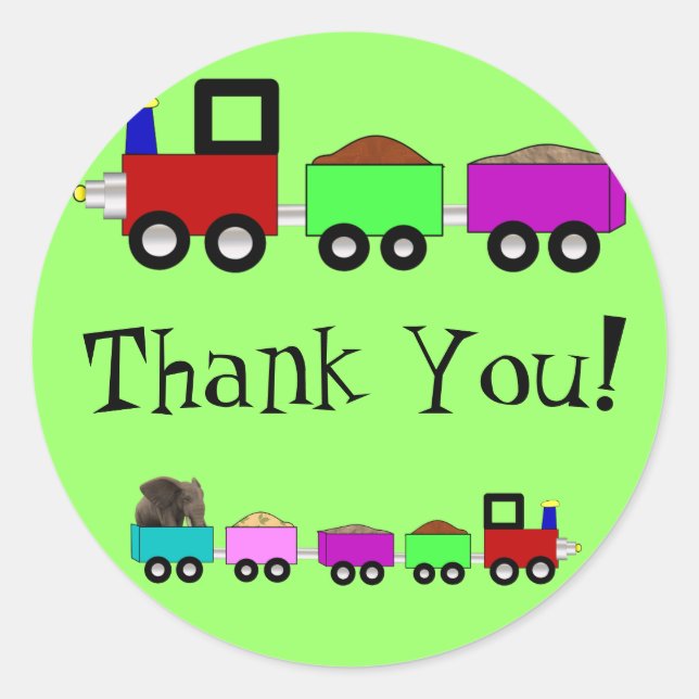 Pegatina Redonda ¡Tren a los pegatinas temáticos Gracias! (Anverso)