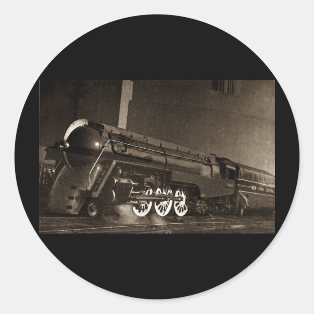 Pegatina Redonda Tren Art Decó de Nueva York Central (Anverso)