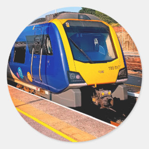 Pegatina Redonda Tren azul y amarillo