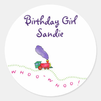 Pegatina Redonda Tren Chica de cumpleaños (nombre del niño)