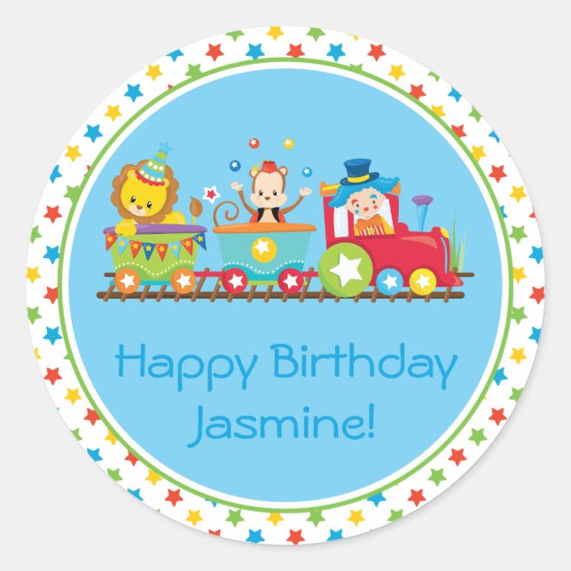 Pegatina Redonda Tren Circus | Coches de tren | Personalizado (Anverso)