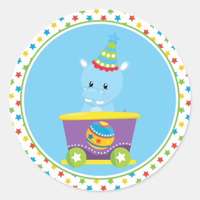 Pegatina Redonda Tren Circus | Hippo (Anverso)