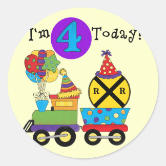 Pegatina Redonda Tren de Cumpleaños 4 camisetas de cumpleaños y reg