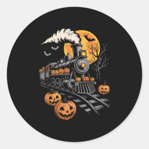 Pegatina Redonda Tren de Halloween vintage Jack O Lantern