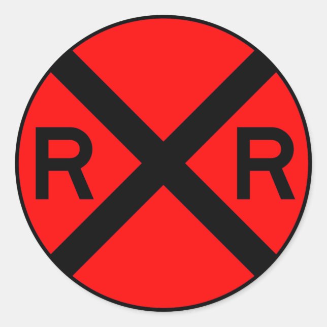 Pegatina Redonda Tren de la calle de advertencia para el cruce ferr (Anverso)