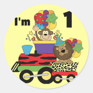 Pegatina Redonda Tren de la jungla Primera camisetas de cumpleaños 