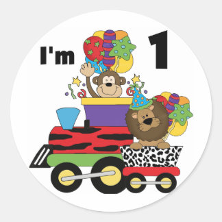 Pegatina Redonda Tren de la jungla Primera camisetas de cumpleaños 