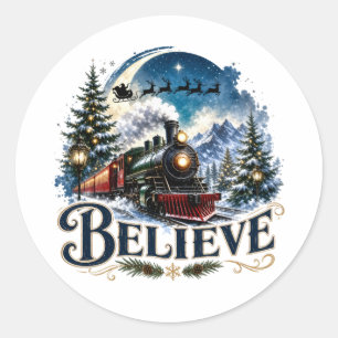Pegatina Redonda Tren de Navidad Believe